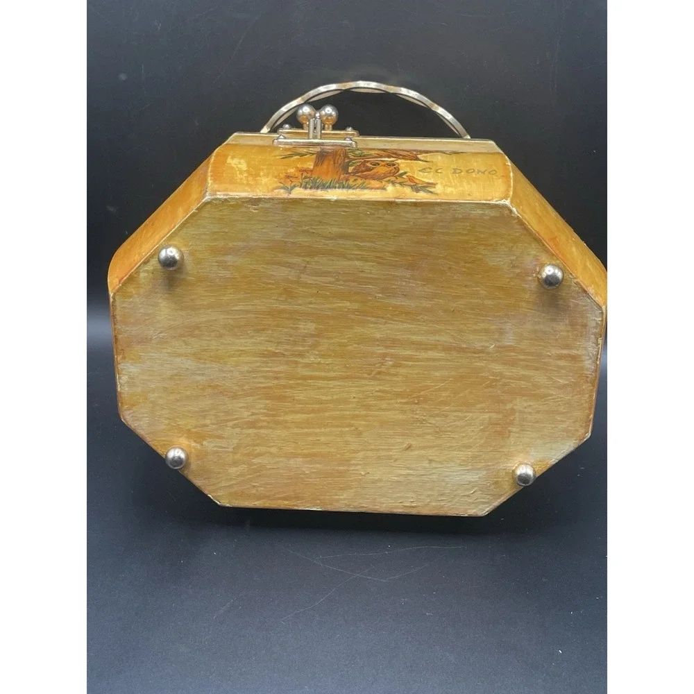 Rare Vintage 1960s-1970s Owl Wood Decoupage Purse